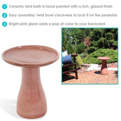 21" H Ceramic Bird Bath for Outside - Hand-Painted Outdoor Bird Bath Bowl, UV/Frost-Resistant Finish - Lava - Classic Pedestal