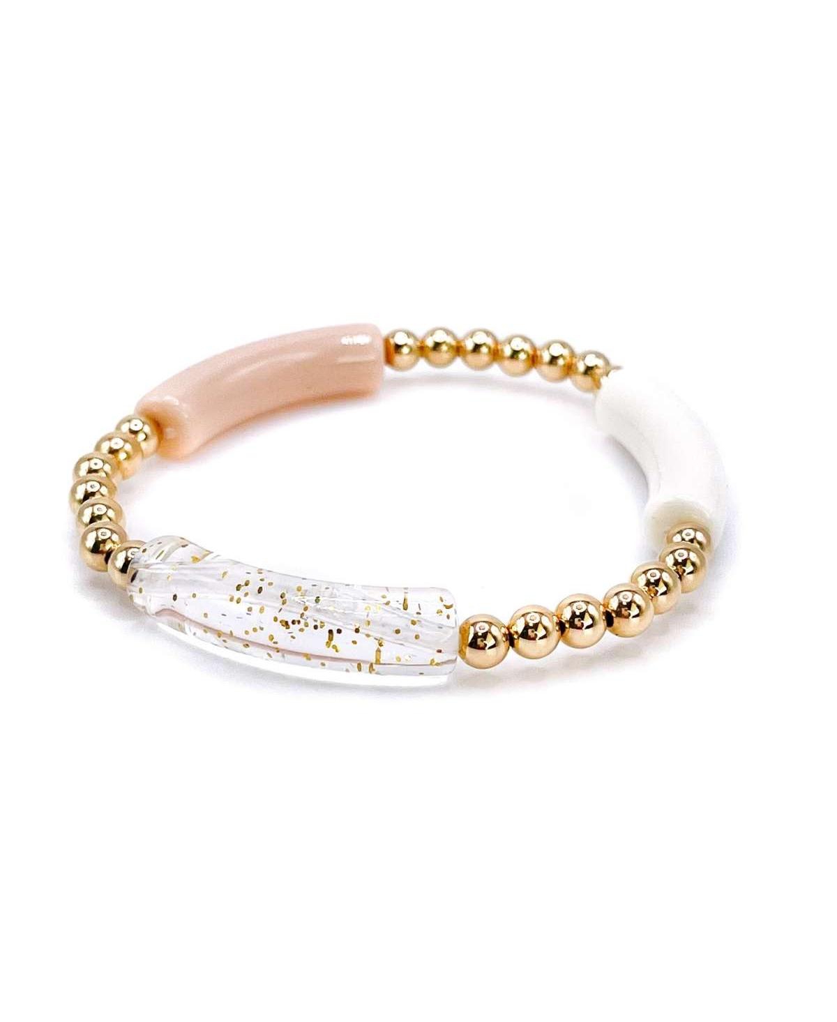 Non-Tarnishing Gold filled, 5mm Gold Ball and Acrylic Stretch Bracelet - Neutral
