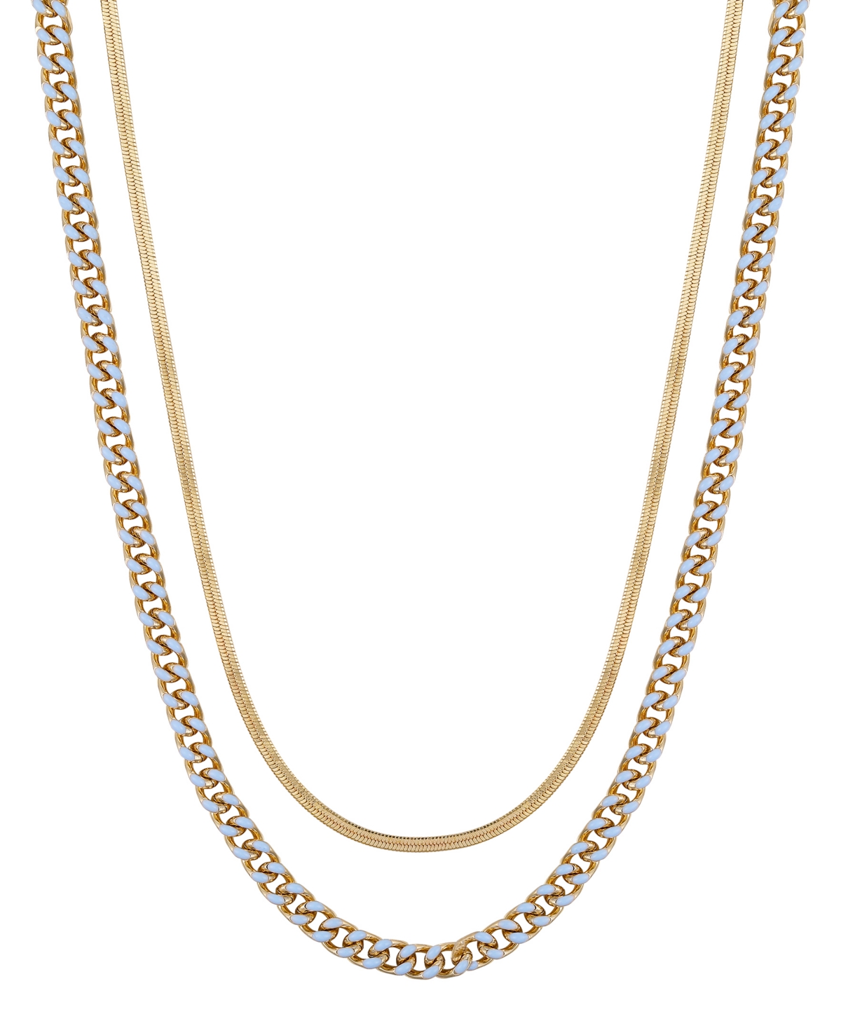 Unwritten 14k Gold Flash-plated Light Blue Enamel Curb Chain And Herringbone Chain Necklace Set