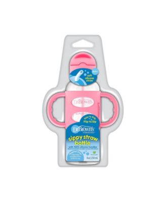 Narrow Sippy Straw Bottle with 100% Silicone Handles, 8oz, Pink