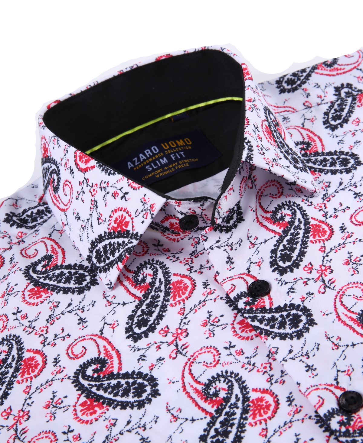 Azaro Uomo Men's Paisley Four-Way Stretch Button Down Slim Fit Shirt - Red Paisley