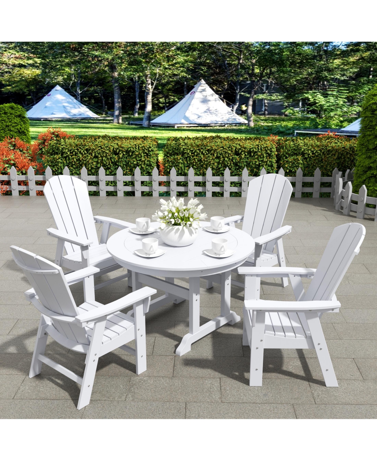 WestinTrends 5 Piece Outdoor Patio Dining Round Table and Curved Back Armchair Set