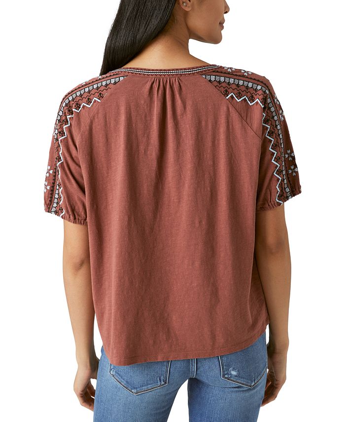 Lucky Brand Women's ShortSleeve Embroidered Top Macy's
