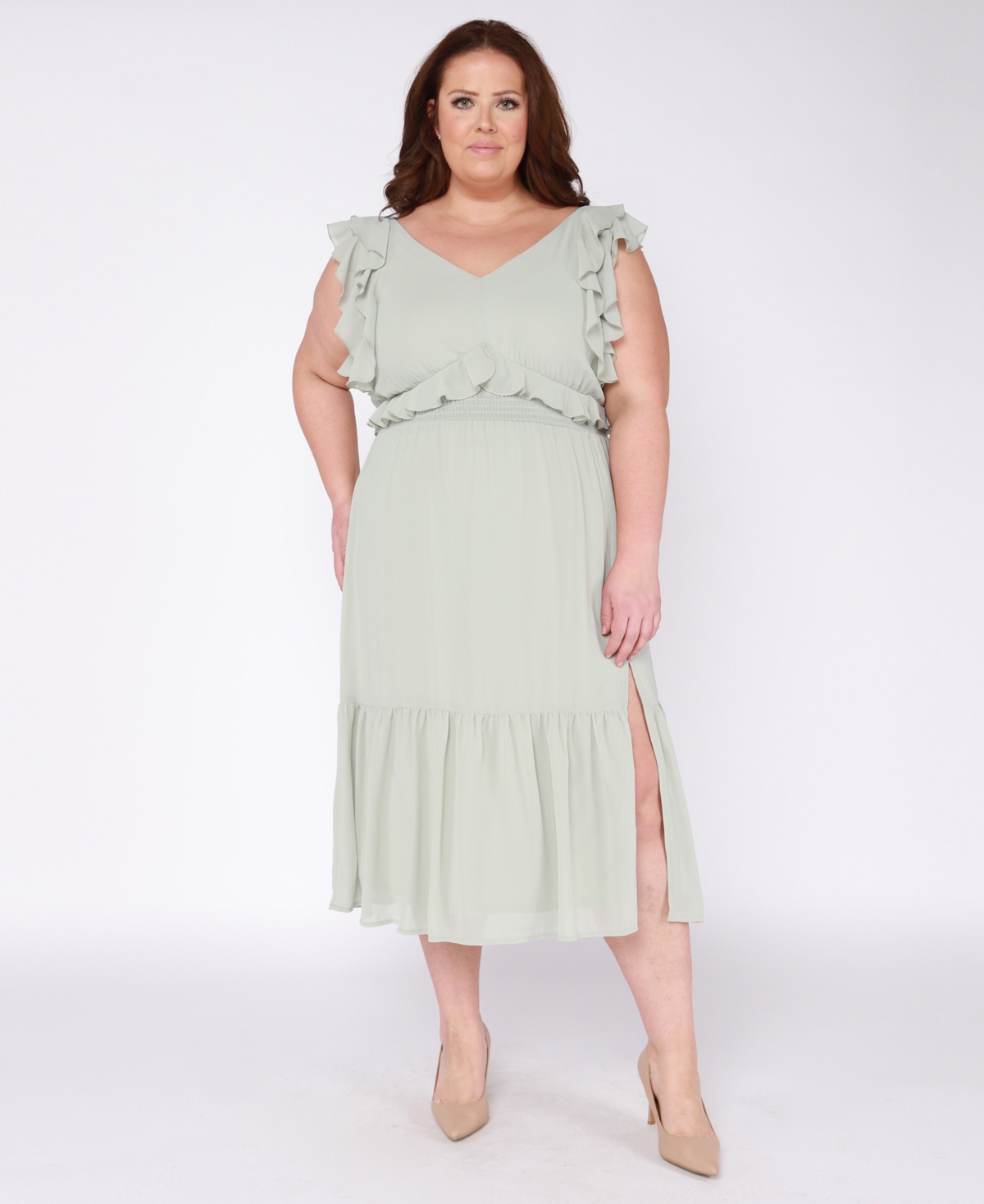Black Tape Plus Size Ruffled Tie-back Midi Dress In Mint Green | ModeSens