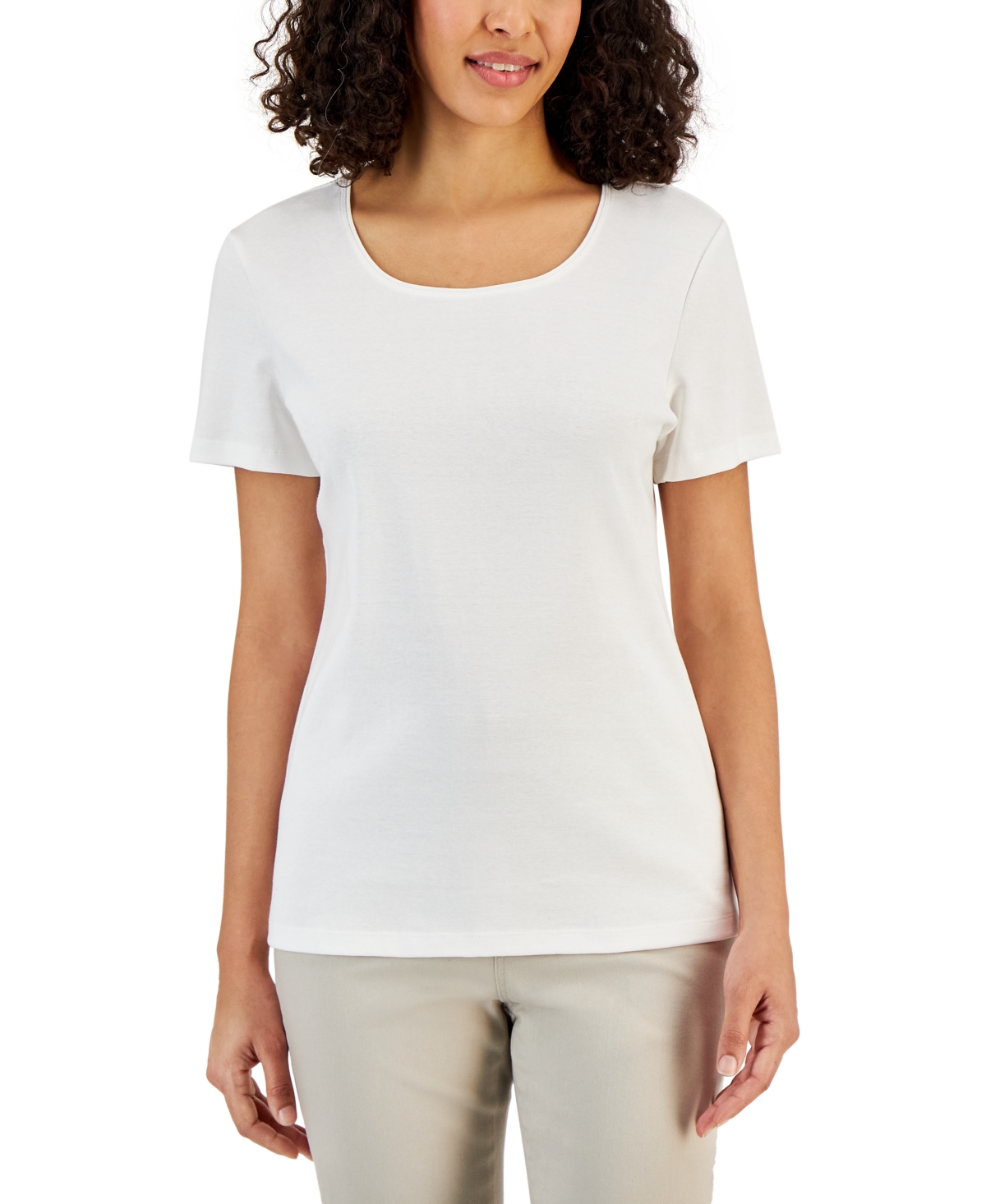 Petite Cotton Scoop-Neck Top, Created for Macy's - Bright White
