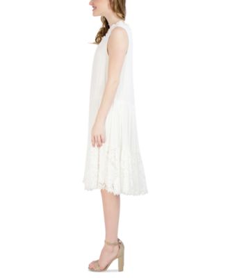 Robbie Bee Petite Sleeveless Drop-Waist Lace-Hem Dress - Macy's