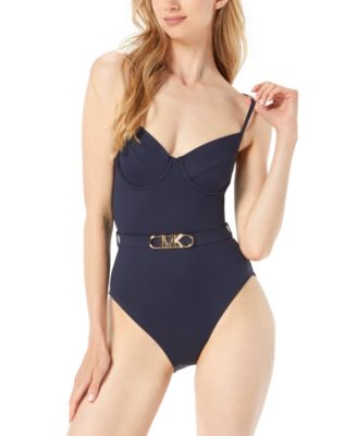 Michael Kors - Women's Underwire Logo-Belt One-Piece Swimsuit