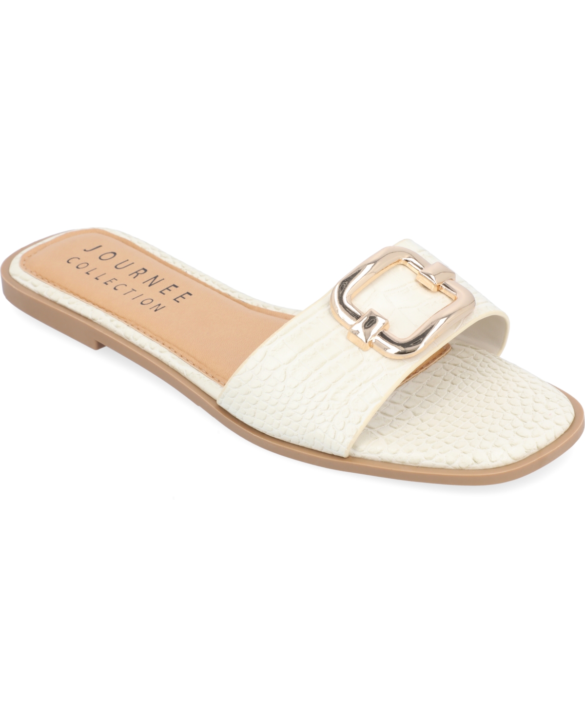Journee Collection Tur Comfort Joarie Croc Embossed Sandal In Bone