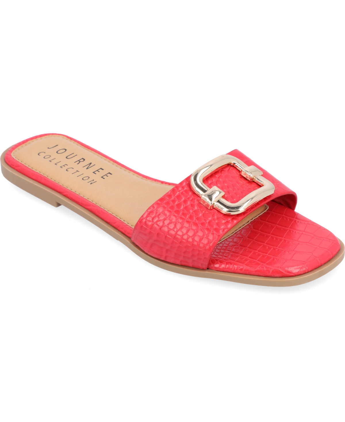 Journee Collection Tur Comfort Joarie Croc Embossed Sandal In Red