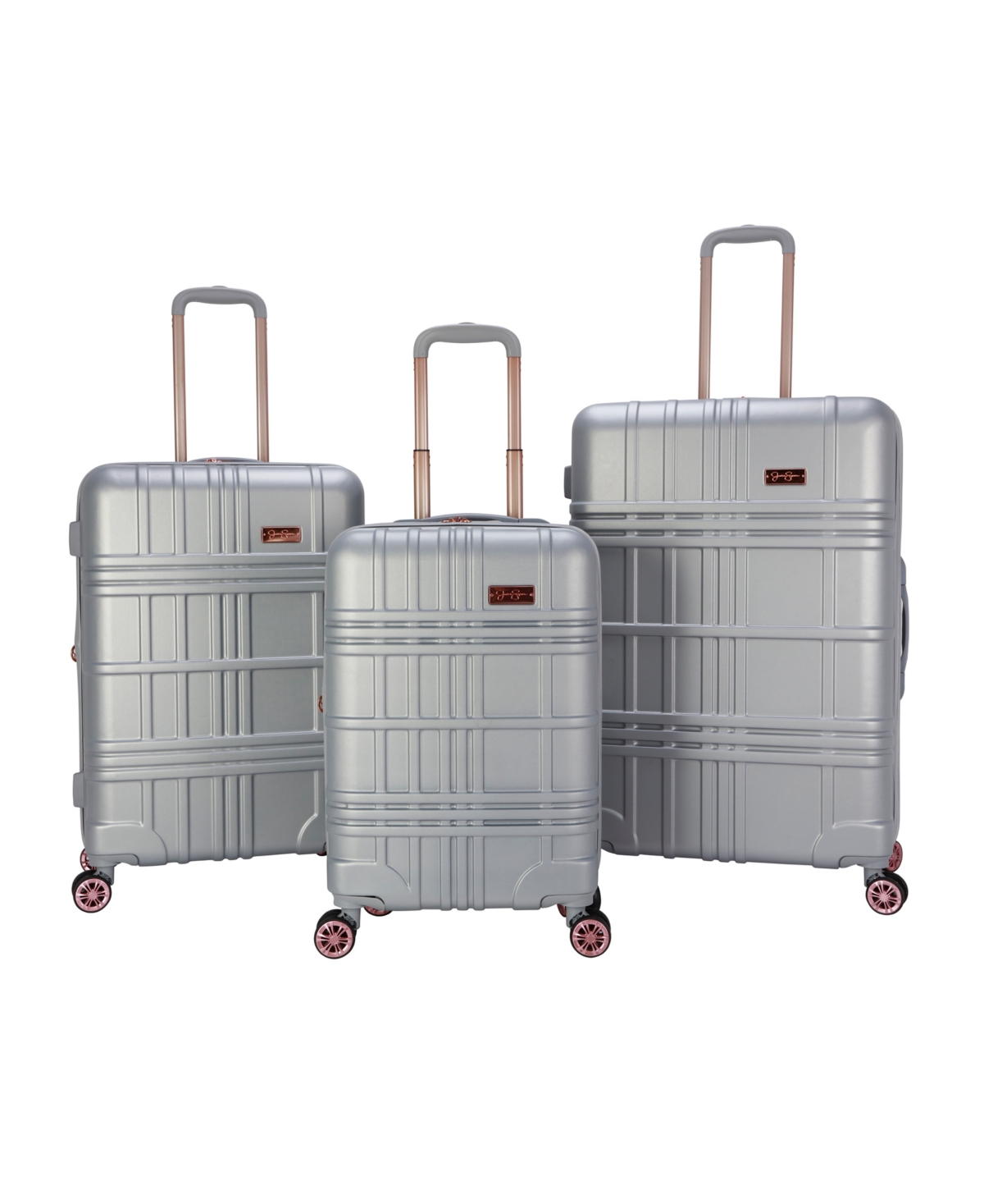 Jessica Simpson Jewel Plaid 3 Piece Hardside Luggage Set In Silver