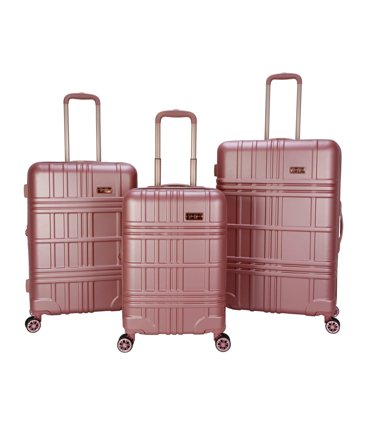 Jessica Simpson Jewel Plaid 3 Piece Hardside Luggage Set In Rose Gold