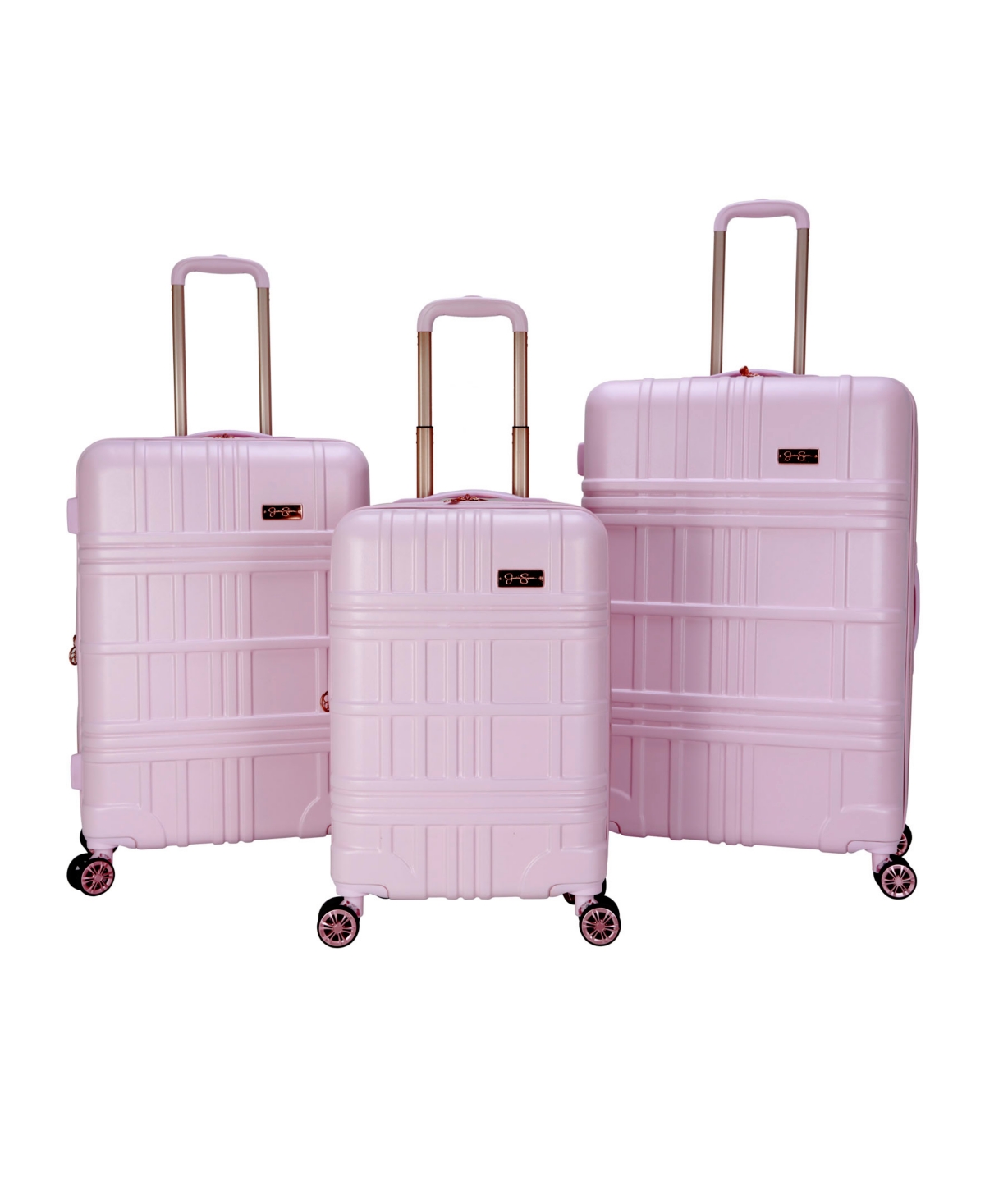 Jessica Simpson Jewel Plaid 3 Piece Hardside Luggage Set In Pink