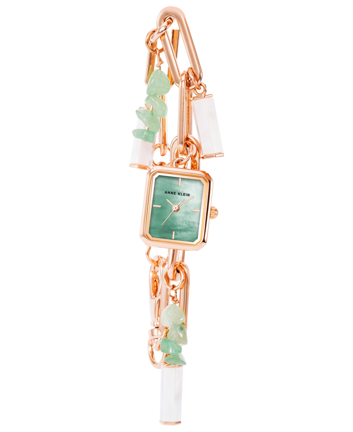 Anne Klein Women's Three Hand Rose Gold-tone Alloy Charm Watch, 18mm X 21.5mm In Rose Gold-tone,green