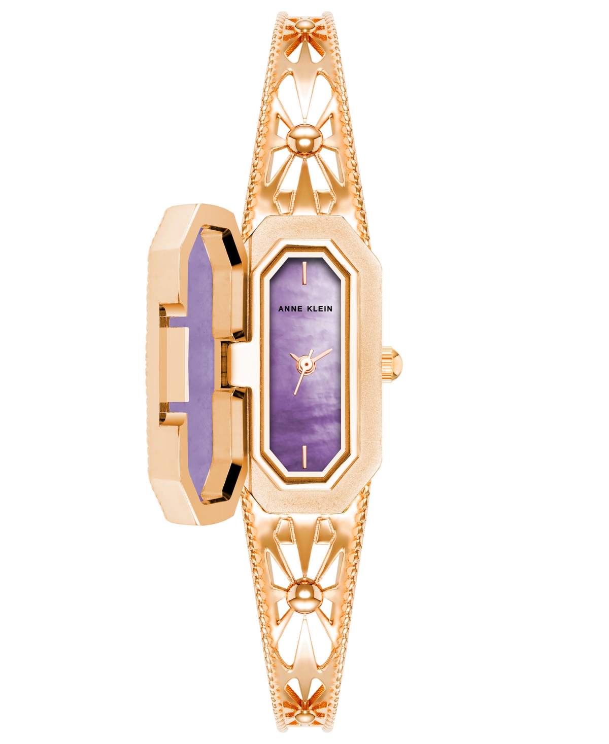 Anne Klein Women's Three Hand Rose Gold-tone Alloy Watch, 18mm X 21.5mm In Rose Gold-tone,purple