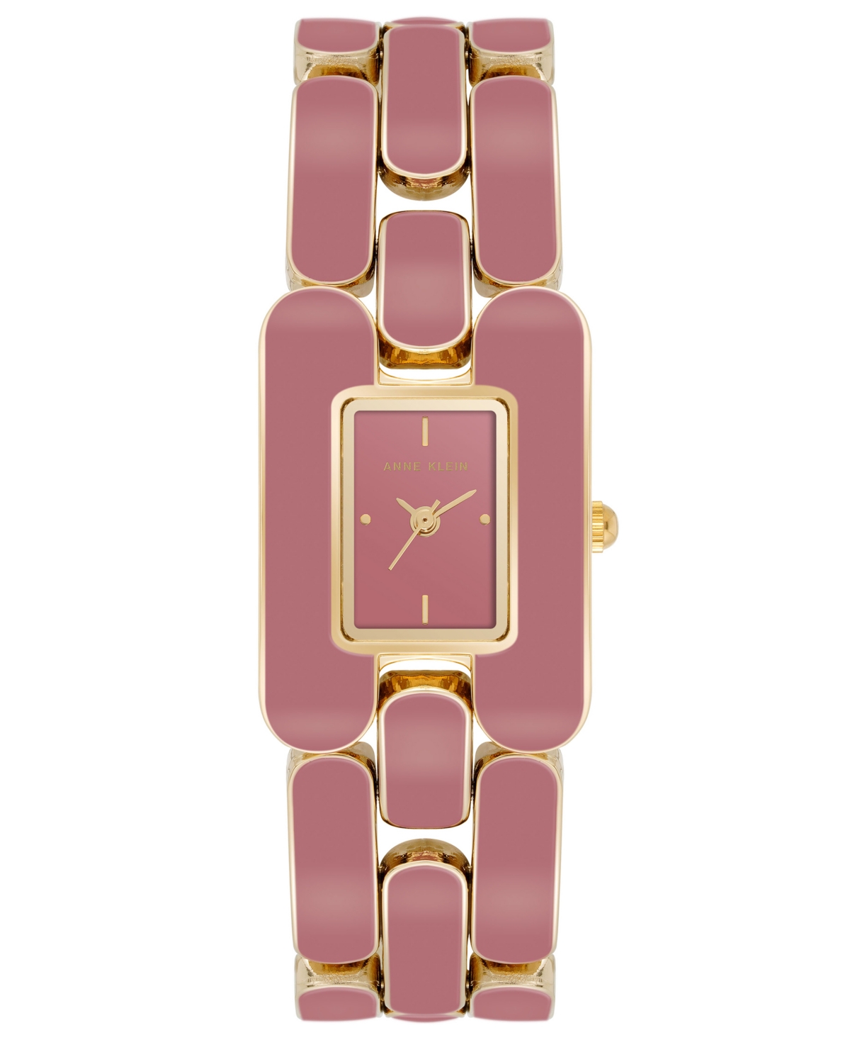 Anne Klein Women's Three Hand Gold-tone Alloy With Pink Enamel Watch, 22mm X 32mm In Gold-tone,pink