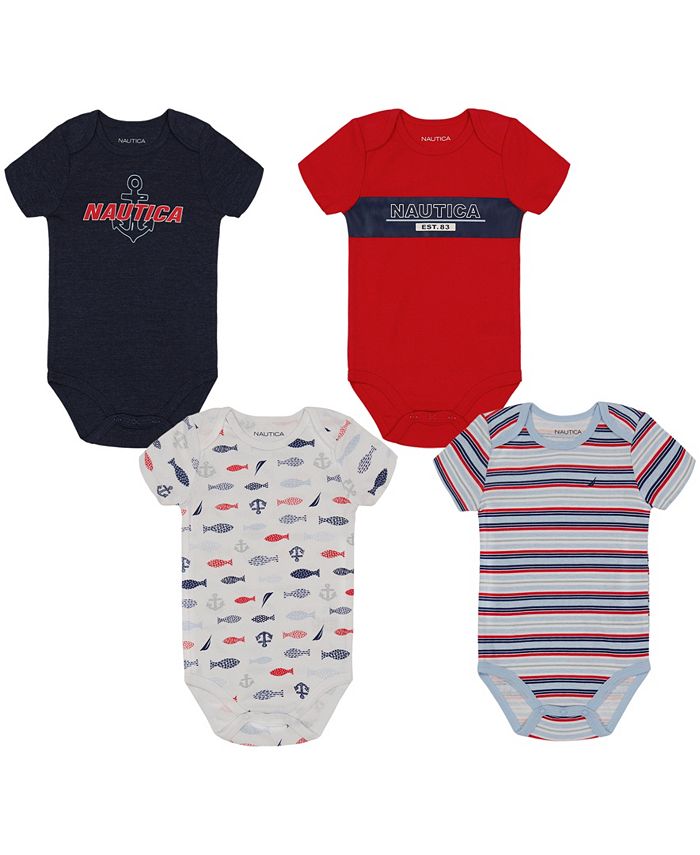 Nautica Baby Boys Short Sleeve SailingInspired Bodysuits, Pack of 4