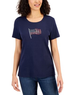 Women's 4th Of July Patriotic Flare Dress – American Flag Print, Short Sleeve, Stretchy Fit (Medium)