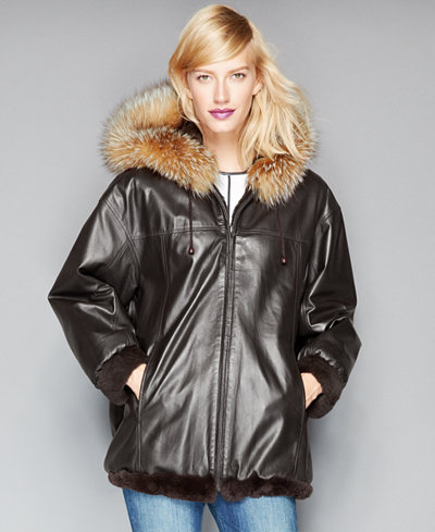 The Fur Vault Leather & Rabbit Fur Reversible Hooded Jacket