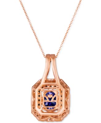 Blueberry Tanzanite (1-3/4 ct. t.w.) & Diamond (1-1/10 ct. t.w.) Pendant Necklace in 14k Rose Gold, 18" + 2" extender 