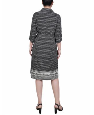 Petite 3/4 Roll Tab Sleeve Belted Shirtdress