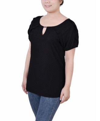 Petite Swiss Dot Short Sleeve Top