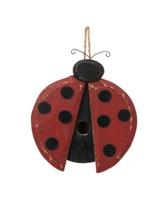 11.5" H Distressed Solid Wood Ladybug Birdhouse