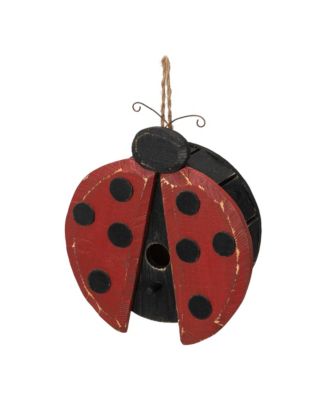 11.5" H Distressed Solid Wood Ladybug Birdhouse
