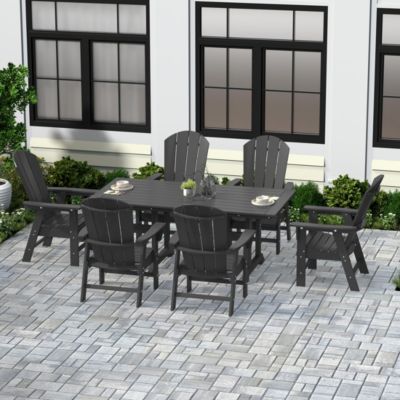 7 Piece Outdoor Patio Dining Table and Adirondack Armchair Set