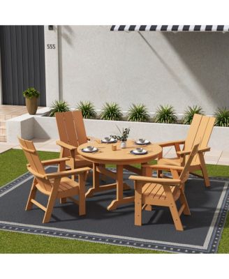 5 Piece Outdoor Patio Dining Round Table and Modern Armchair Set