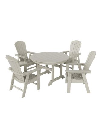 5 Piece Outdoor Patio Dining Round Table and Shell Back Armchair Set