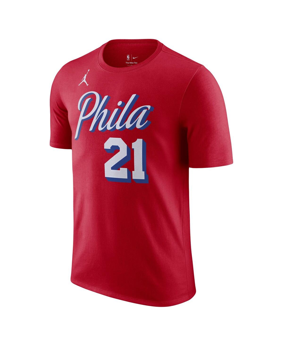 Shop Jordan Men's  Joel Embiid Red Philadelphia 76ers 2022/23 Statement Edition Name And Number T-shirt