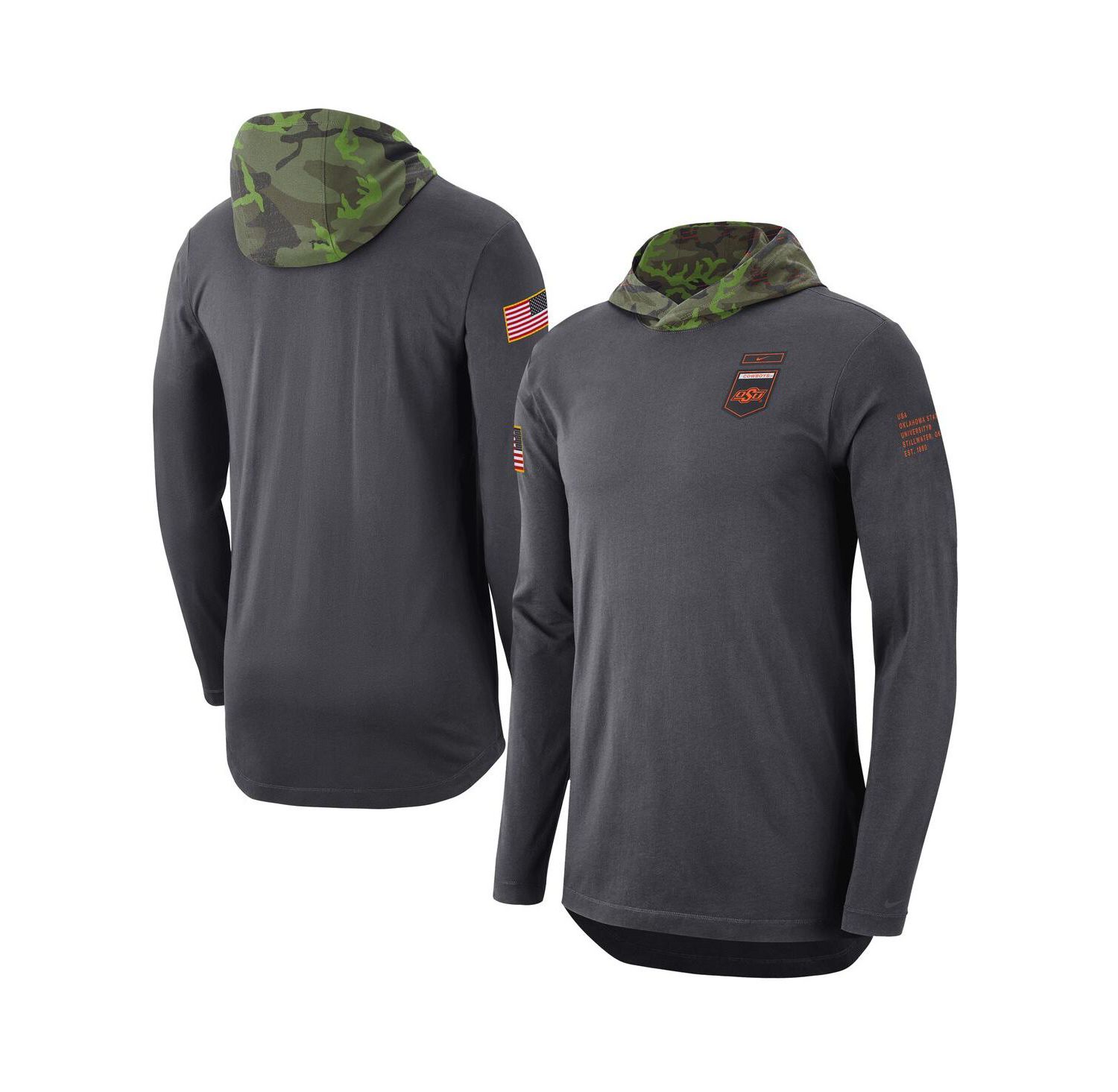 Men's Anthracite Oklahoma State Cowboys Military-Inspired Long Sleeve Hoodie T-shirt