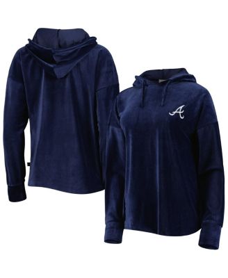 Women's Navy Atlanta Braves End Line Pullover Hoodie