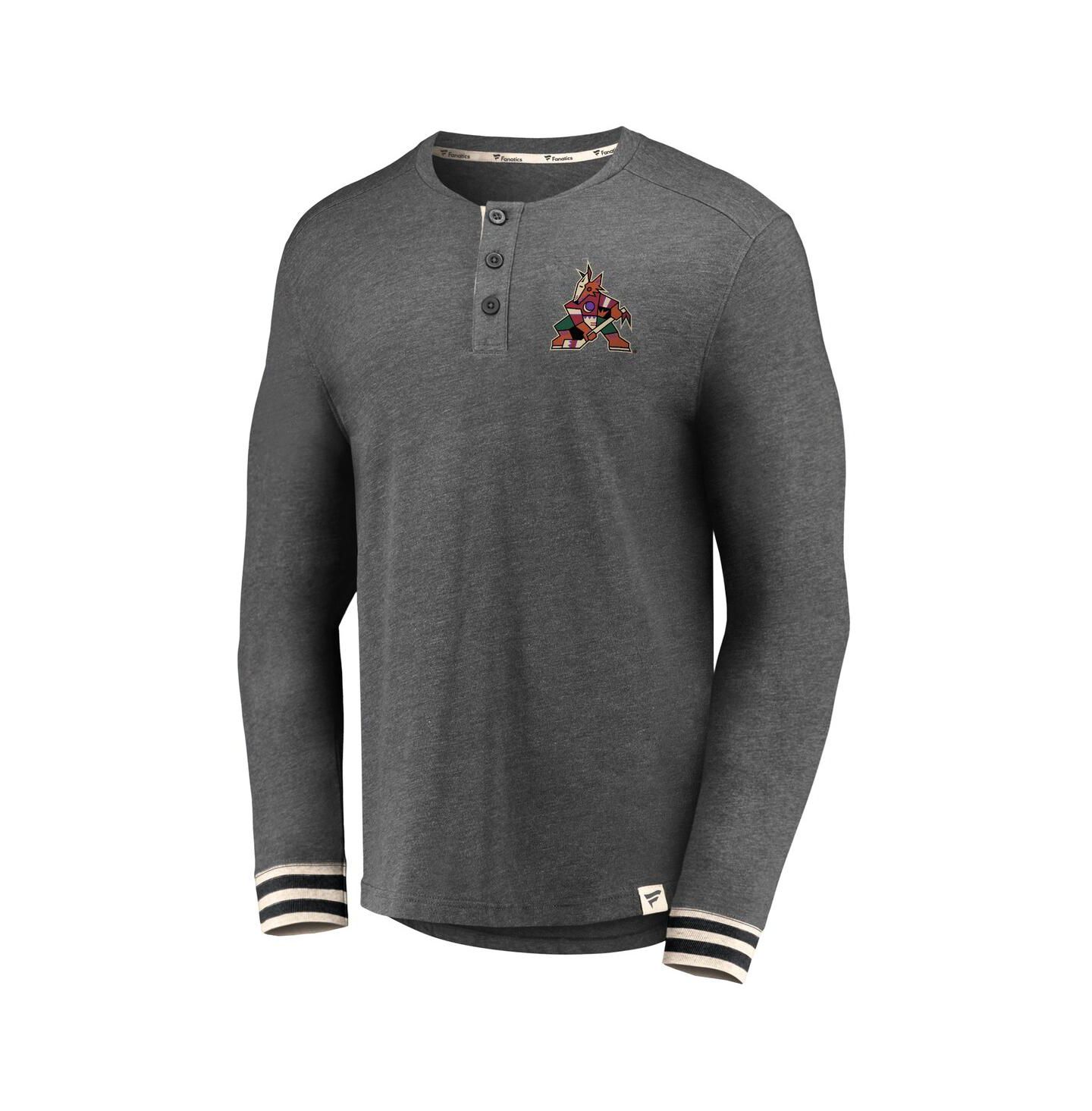 Мужская футболка Fanatics Heathered Charcoal Arizona Coyotes True Classics Henley Long Sleeve — фото 3