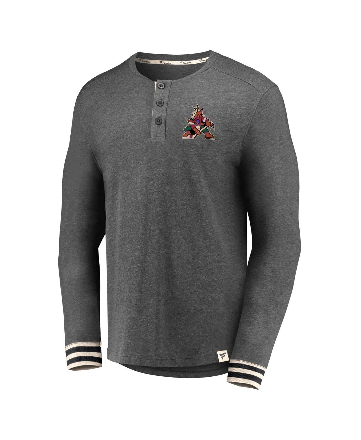Men's FanaticsArizona Coyotes True Classics Henley Long Sleeve T-shirt - Heathered Charcoal