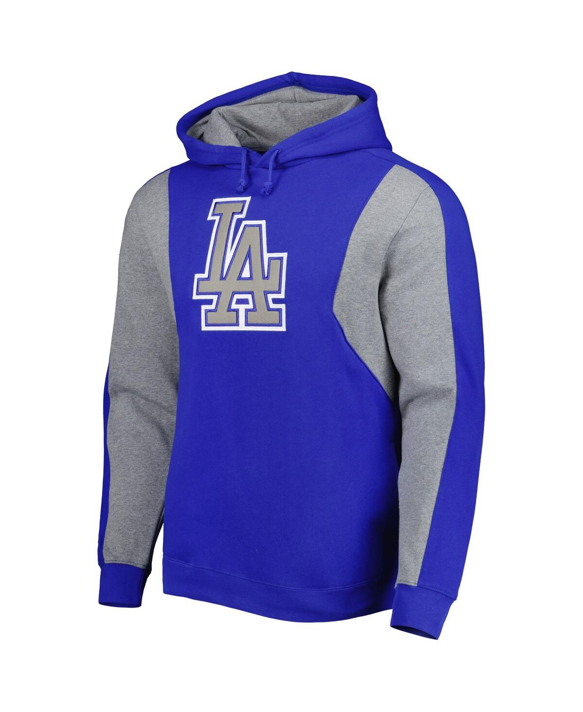 Men's Mitchell & Ness Heather Gray Los Angeles Dodgers Colorblocked Fleece Pullover Hoodie - Heather Gray