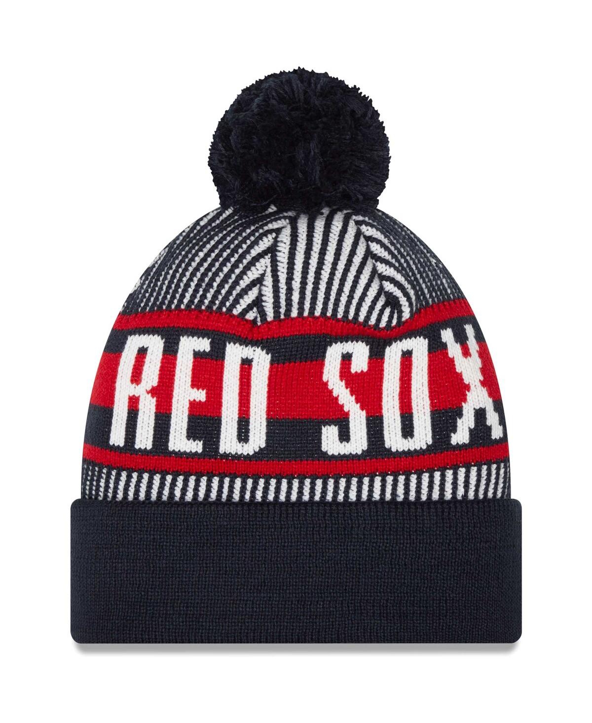Men's New EraBoston Red Sox Striped Cuffed Knit Hat with Pom - Navy