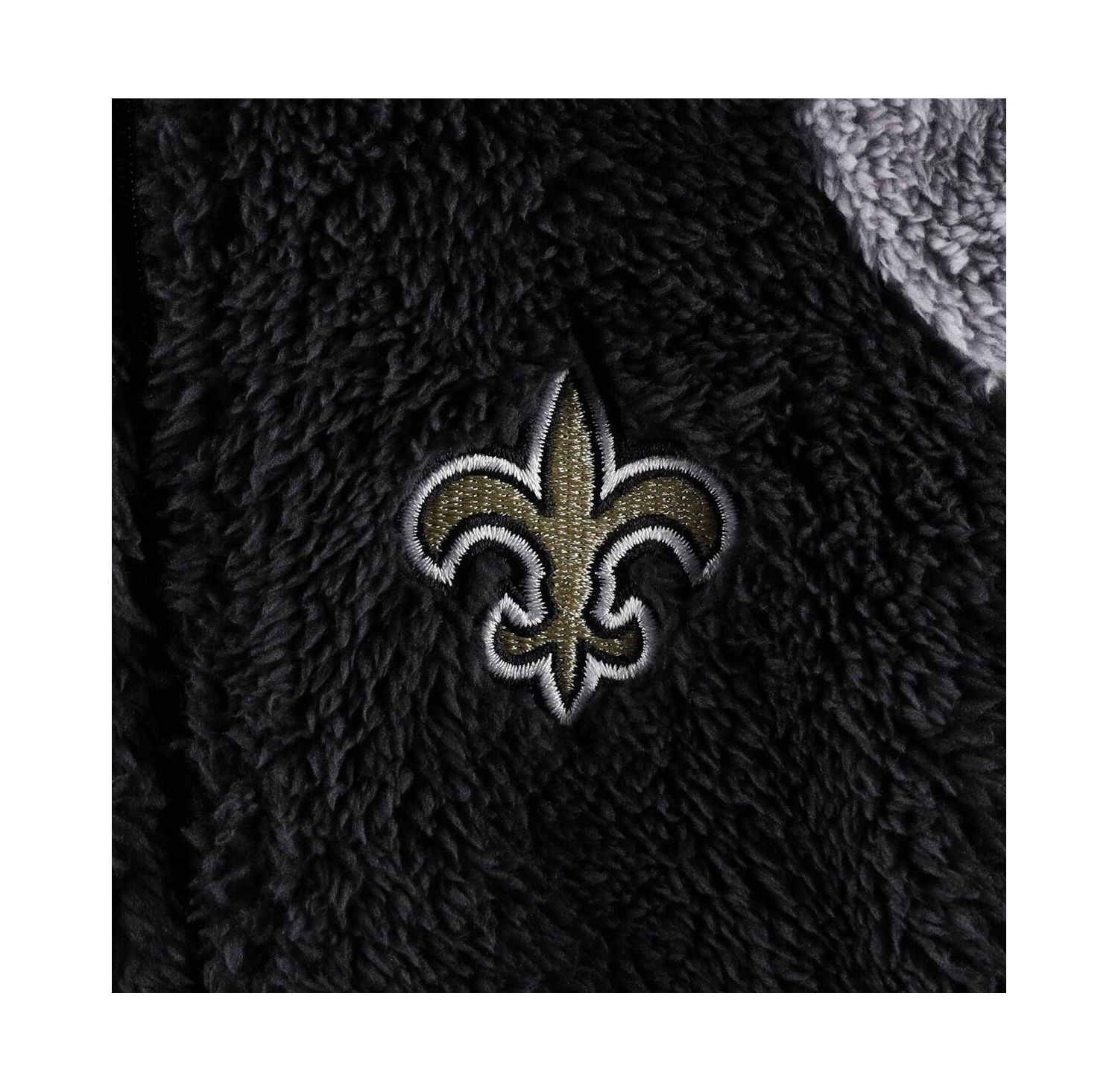 Newborn and Infant Boys and Girls Black, Gray New Orleans Saints Game Nap Teddy Fleece Bunting Full-Zip Sleeper