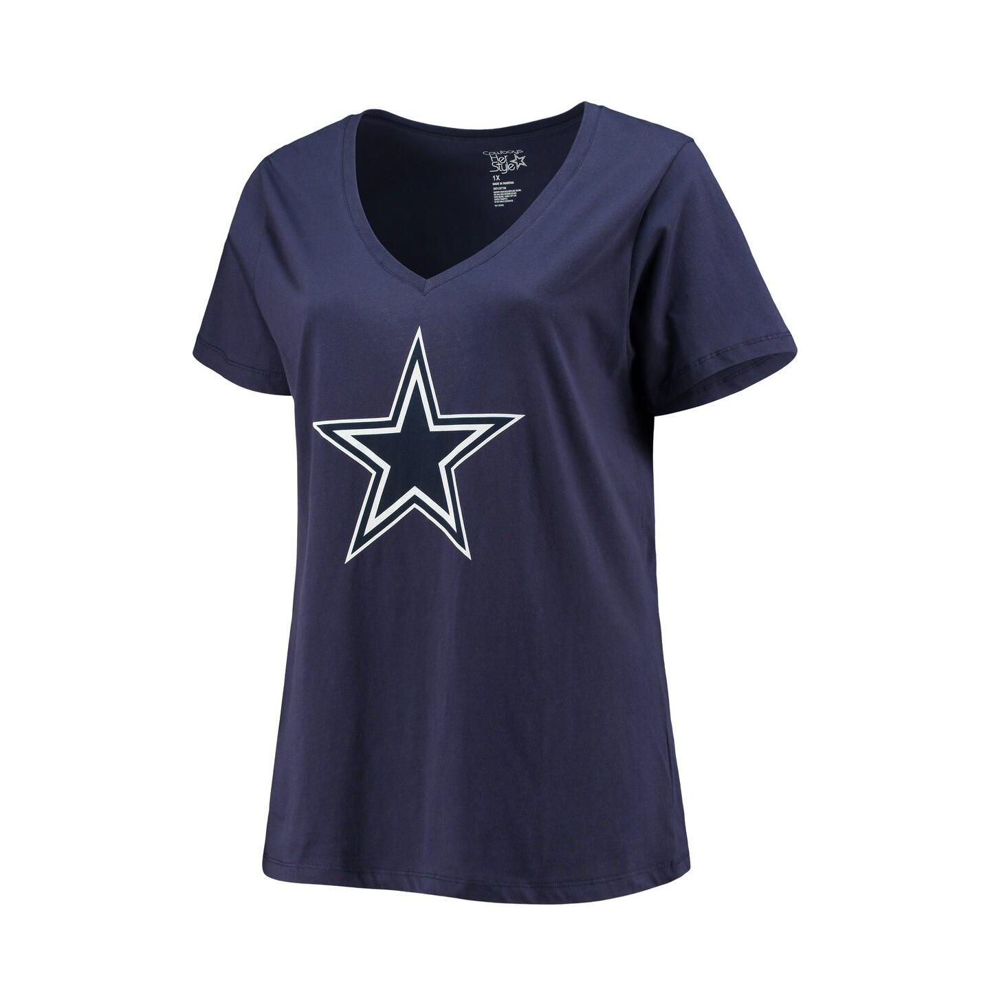 Женская футболка Fanatics Dak Prescott Navy Dallas Cowboys Plus Size Name and Number V-Neck — фото 2