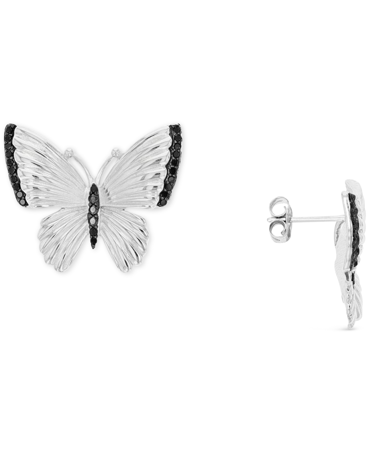 Macy's Jet Pave Butterfly Stud Earrings In Sterling Silver Or 14k Gold Over Sterling Silver