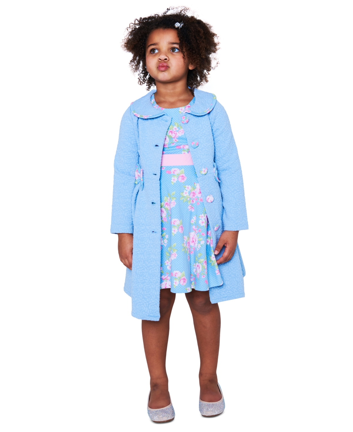 Rare Editions Little Girls Floral Dress Textured Coat Set