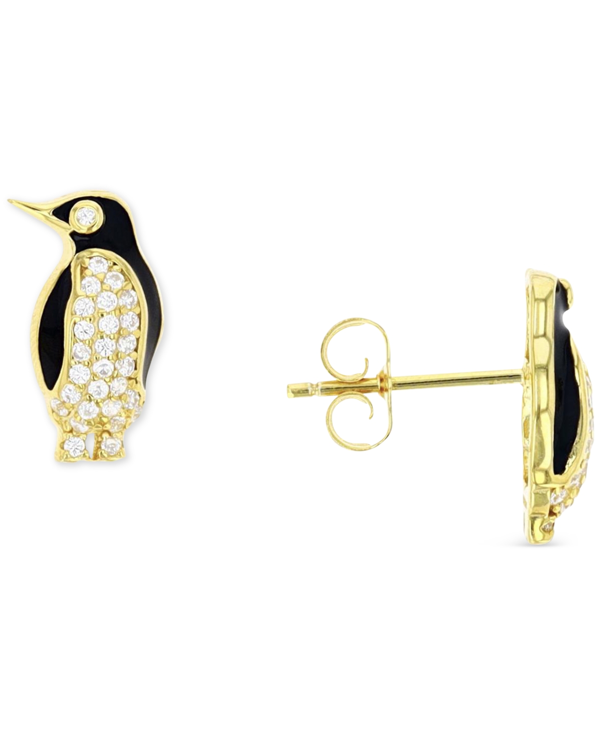 Macy's Cubic Zirconia Pave Penguin Stud Earrings In Gold