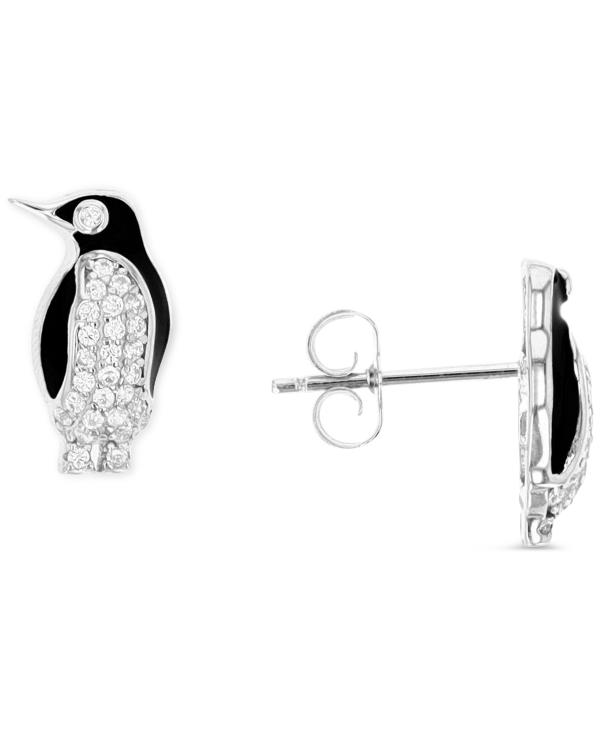 Macy's Cubic Zirconia Pave Penguin Stud Earrings In Sterling Silver
