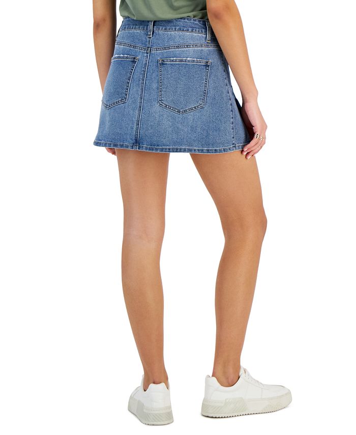 Tinseltown Juniors' Side-Slit A-Line Denim Mini Skirt, Created for Macy ...