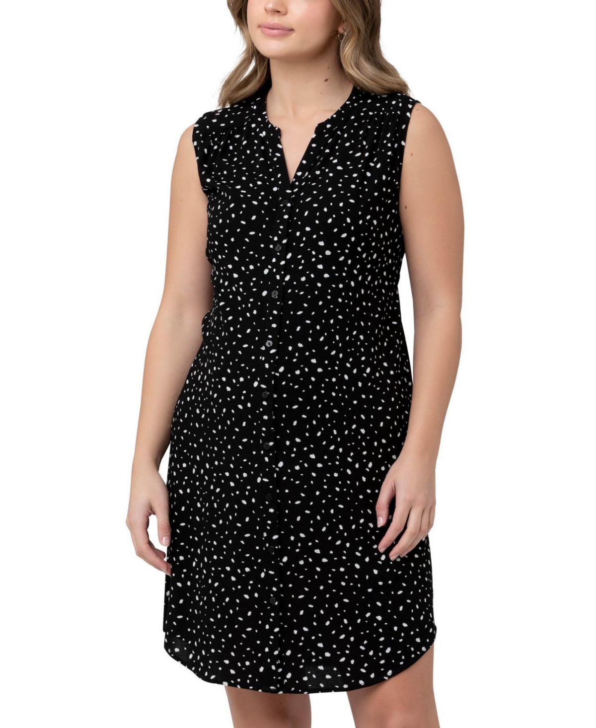 Maternity Felicity Button Down Shirt Dress - Black / white