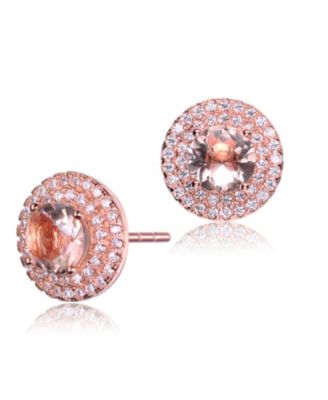 Cubic Zirconia Pink large round Haloed Stud Earrings