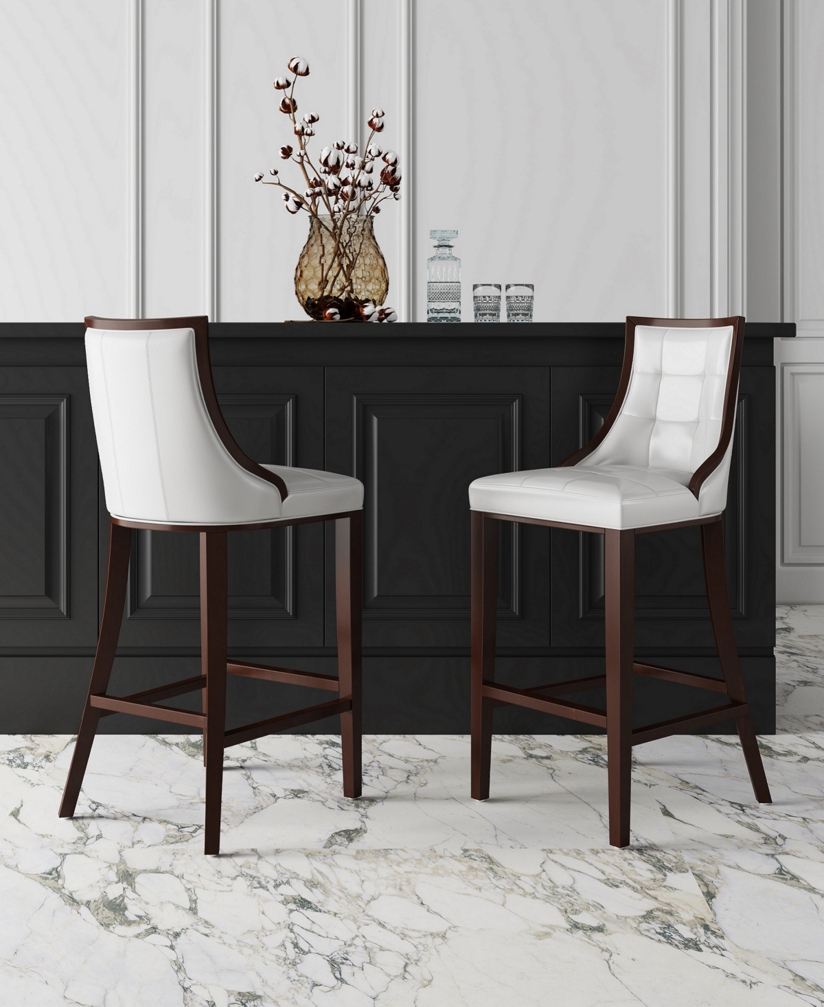 Manhattan Comfort Fifth Avenue L Beech Wood Faux Leather Upholstered Barstool - Walnut