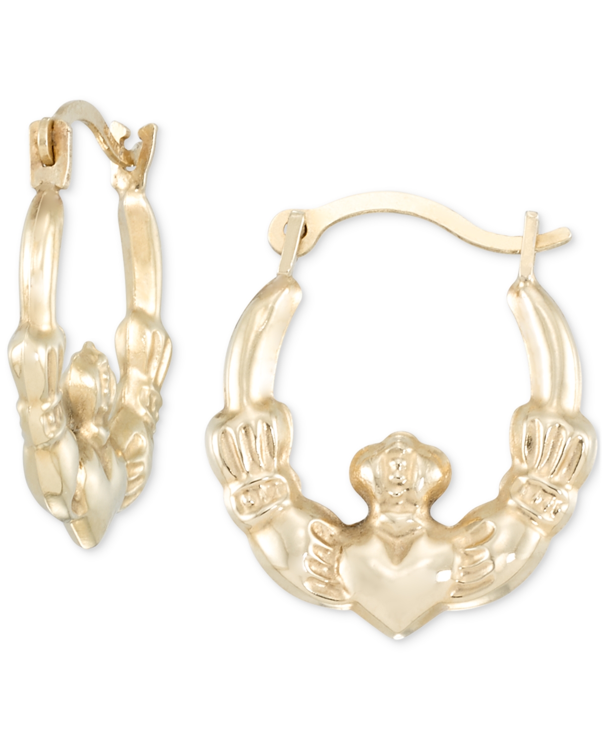 Macy's Claddagh Round Hoop Earrings In 14k Gold, 3/8" In Yellow Gold