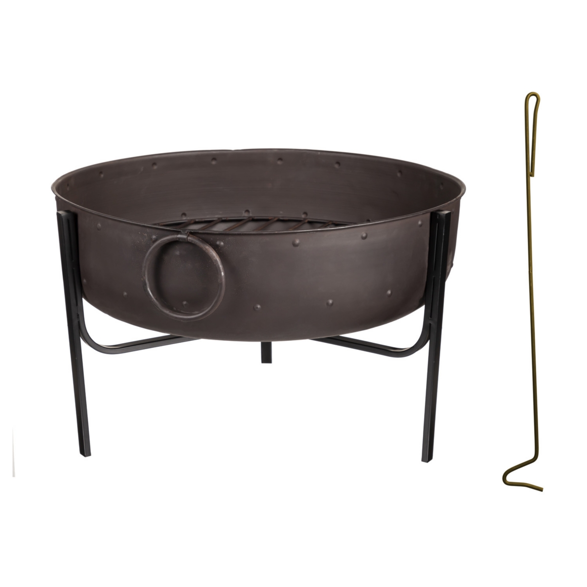 Evergreen Fire Pit With Iron Loop Handles- 24.5 X 16.5 X 24.5 Inches Outdoor Safe And Weather Resistant With L In Black