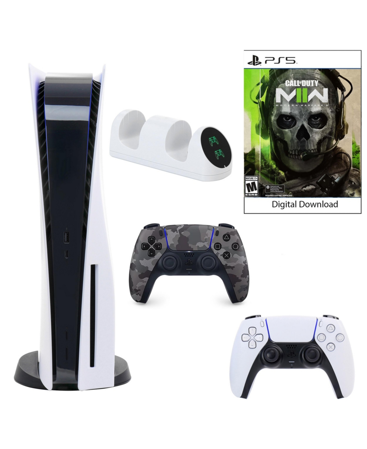 PlayStation 5 Core Console with Call of Duty: Modern Warfare Ii with Dual Charger and DualSense Controller in Grey Camo